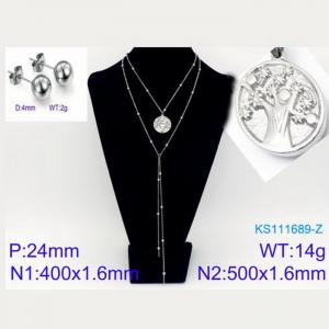 Women Stainless Steel 500mm Necklace&Earrings Jewelry Set with Autumn Tree Pendant - KS111689-Z