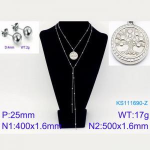 Women Stainless Steel 500mm Necklace&Earrings Jewelry Set with Winter Tree Pendant - KS111690-Z