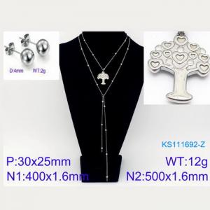 Women Stainless Steel 500mm Necklace&Earrings Jewelry Set with Love Tree Pendant - KS111692-Z