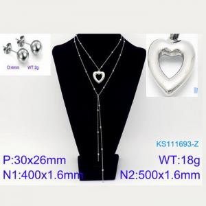 Women Stainless Steel 500mm Necklace&Earrings Jewelry Set with Casual Love Heart Pendant - KS111693-Z