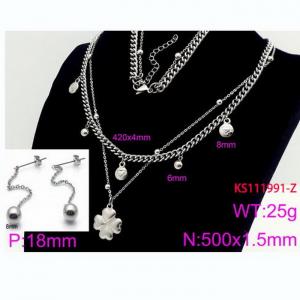 Women Stainless Steel 450mm Necklace&Earrings Jewelry Set with Romantique Charms - KS111991-Z