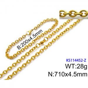 Stainless Steel 710x4.5mm Necklace 200x4.5mm Bracelet Gold Color Lobster Clasp Cuban Link Chain Jewelry Sets For Women Men - KS114452-Z