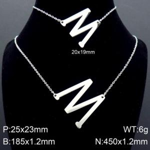 Steel Letter M Bracelet Necklace Women's O-shaped Chain Set - KS116494-K