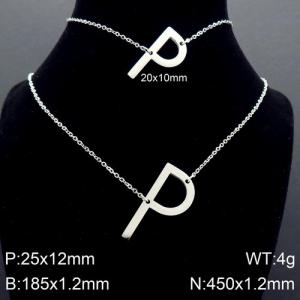 Steel Letter P Bracelet Necklace Women's O-shaped Chain Set - KS116496-K