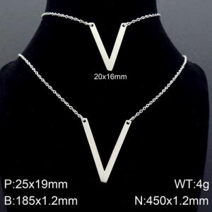 Steel Letter V Bracelet Necklace Women's O-shaped Chain Set - KS116515-K