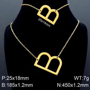 Gold Letter B Bracelet Necklace Women's O-shaped Chain Set - KS116519-K