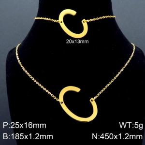 Gold Letter C Bracelet Necklace Women's O-shaped Chain Set - KS116520-K