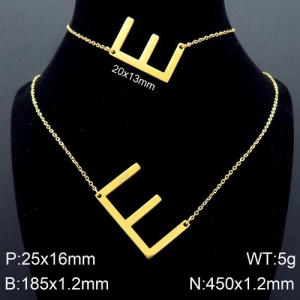 Gold Letter E Bracelet Necklace Women's O-shaped Chain Set - KS116522-K