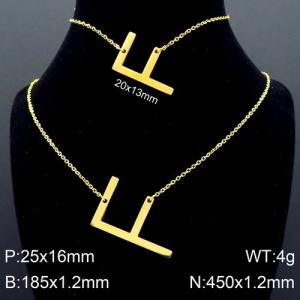 Gold Letter F Bracelet Necklace Women's O-shaped Chain Set - KS116523-K