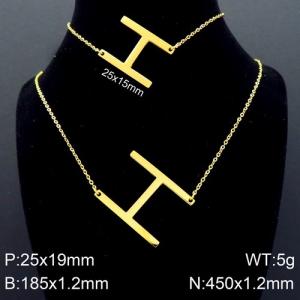 Gold Letter H Bracelet Necklace Women's O-shaped Chain Set - KS116525-K