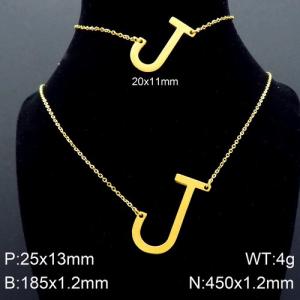 Gold Letter J Bracelet Necklace Women's O-shaped Chain Set - KS116527-K