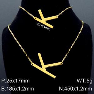 Gold Letter K Bracelet Necklace Women's O-shaped Chain Set - KS116528-K