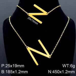 Gold Letter N Bracelet Necklace Women's O-shaped Chain Set - KS116530-K