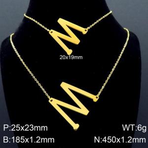 Gold Letter M Bracelet Necklace Women's O-shaped Chain Set - KS116531-K