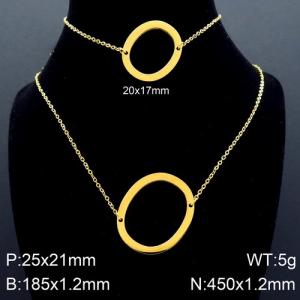 Gold Letter O Bracelet Necklace Women's O-shaped Chain Set - KS116532-K