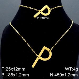 Gold Letter P Bracelet Necklace Women's O-shaped Chain Set - KS116533-K