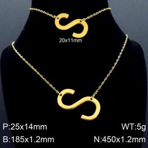 Gold Letter S Bracelet Necklace Women's O-shaped Chain Set - KS116536-K