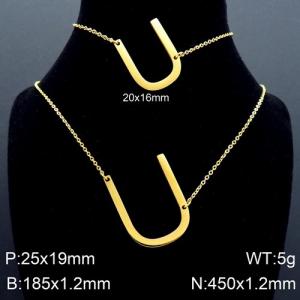 Gold Letter U Bracelet Necklace Women's O-shaped Chain Set - KS116538-K