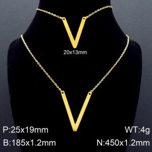 Gold Letter V Bracelet Necklace Women's O-shaped Chain Set - KS116539-K