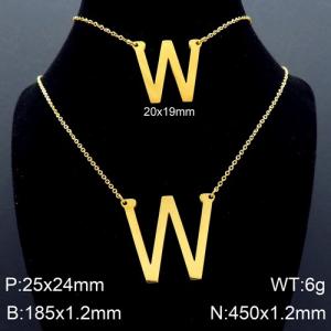 Gold Letter W Bracelet Necklace Women's O-shaped Chain Set - KS116540-K