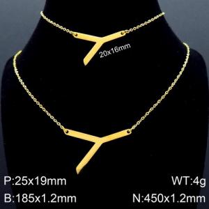 Gold Letter Y Bracelet Necklace Women's O-shaped Chain Set - KS116541-K