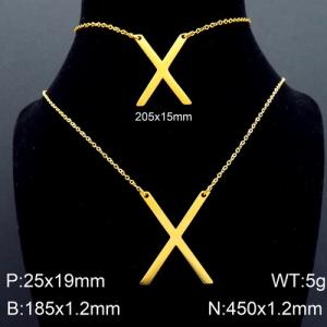 Gold Letter X Bracelet Necklace Women's O-shaped Chain Set - KS116543-K