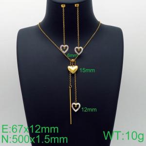 Stainless steel tassel heart shaped acrylic earrings necklace two-piece set - KS135432-Z