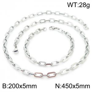 Japanese and Korean Popular Handmade Women's Stainless Steel Silver Rectangular Chain Bracelet Necklace Jewelry Set - KS192241-Z