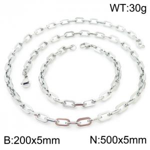 Japanese and Korean Popular Handmade Women's Stainless Steel Silver Rectangular Chain Bracelet Necklace Jewelry Set - KS192242-Z