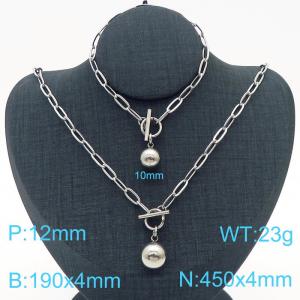 Hand make women's stainless steel thick link chain classic ball jewelry sets - KS193255-Z