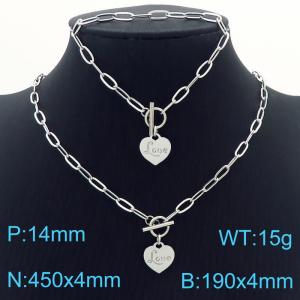 Hand Hand make women's stainless steel thick link chain classic LOVE heart jewelry sets - KS193269-Z