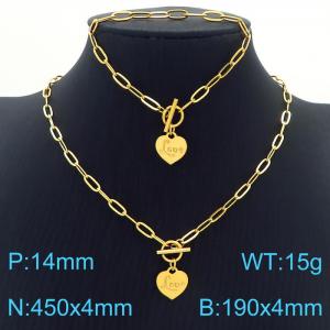 Hand make women's stainless steel thick link chain classic LOVE heart jewelry sets - KS193270-Z