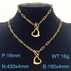 Hand make women's stainless steel thick link chain classic heart jewelry sets - KS193275-Z