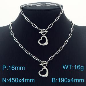 Hand make women's stainless steel thick link chain classic heart jewelry sets - KS193276-Z