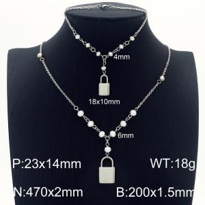 Stainless steel 200x1.5mm&470x2mm welding chain combined bead chain fashional lobster clasp lock charm trendy silver bracelet sets - KS193883-Z