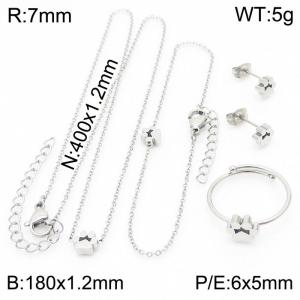 Silver Color Cute Pet Paw Print Jewelry Set Fashion Sweet Stainless Steel Women Necklace Bracelet Earring Ring Four Piece Set - KS194519-K