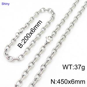 6mm20cm6mm45cmSimple men's and women's stainless steel polished cut edge o-chain silver jewelry set - KS194800-Z