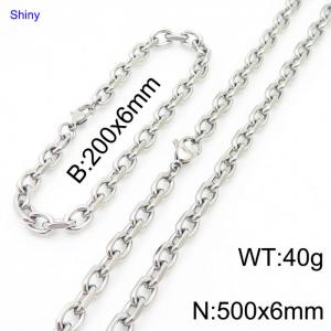 6mm20cm6mm50cmSimple men's and women's stainless steel polished cut edge o-chain silver jewelry set - KS194801-Z