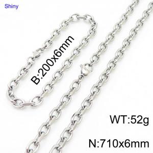 6mm20cm6mm71cmSimple men's and women's stainless steel polished cut edge o-chain silver jewelry set - KS194805-Z