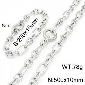 10mm20cm10mm50cm=Japanese and Korean style men's and women's O-shaped chain smooth elastic ring buckle silver jewelry set - KS194810-Z