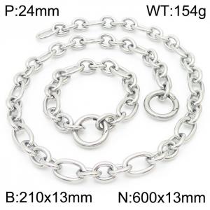 13mm21cm13mm60cm=Japanese and Korean style men's and women's O-shaped chain smooth elastic ring buckle silver jewelry set - KS194814-Z