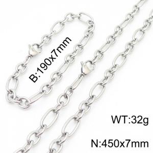 7mm19cm7mm45cm=Simple men's and women's irregular O-chain lobster clasp silver jewelry set - KS194822-Z