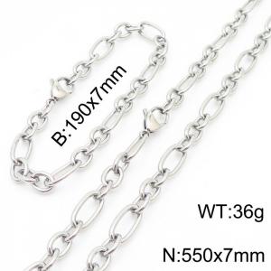 7mm19cm7mm55cm=Simple men's and women's irregular O-chain lobster clasp silver jewelry set - KS194824-Z