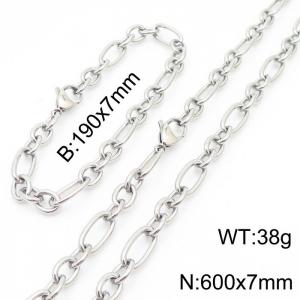 7mm19cm7mm60cm=Simple men's and women's irregular O-chain lobster clasp silver jewelry set - KS194825-Z