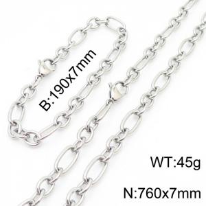 7mm19cm7mm76cm=Simple men's and women's irregular O-chain lobster clasp silver jewelry set - KS194828-Z