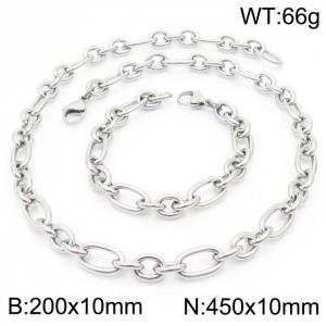 10mm20cm10mm45cm=Simple men's and women's irregular O-chain lobster clasp silver jewelry set - KS194836-Z