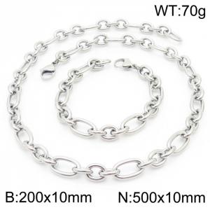 10mm20cm10mm50cm=Simple men's and women's irregular O-chain lobster clasp silver jewelry set - KS194837-Z