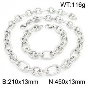 13mm21cm13mm45cm=Simple men's and women's irregular O-chain lobster clasp silver jewelry set - KS194850-Z