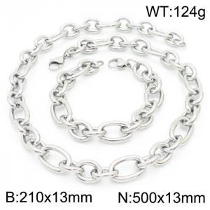 13mm21cm13mm50cm=Simple men's and women's irregular O-chain lobster clasp silver jewelry set - KS194851-Z