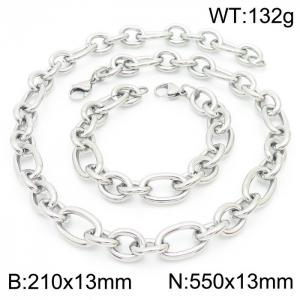 13mm21cm13mm55cm=Simple men's and women's irregular O-chain lobster clasp silver jewelry set - KS194852-Z